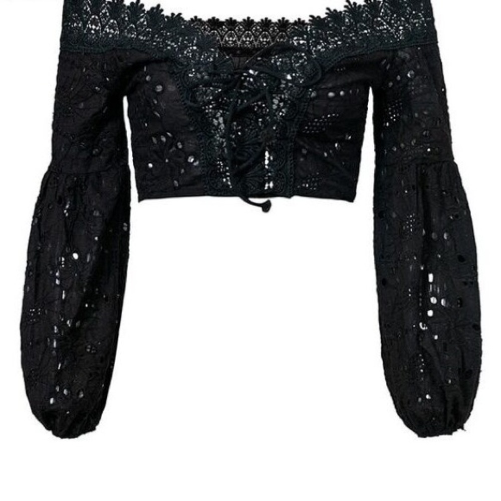 Blue blush black crop top Large